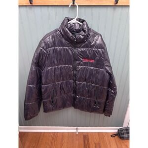 Spalding Puffer Jacket Shiny Black Full Zip Collar Size L‎